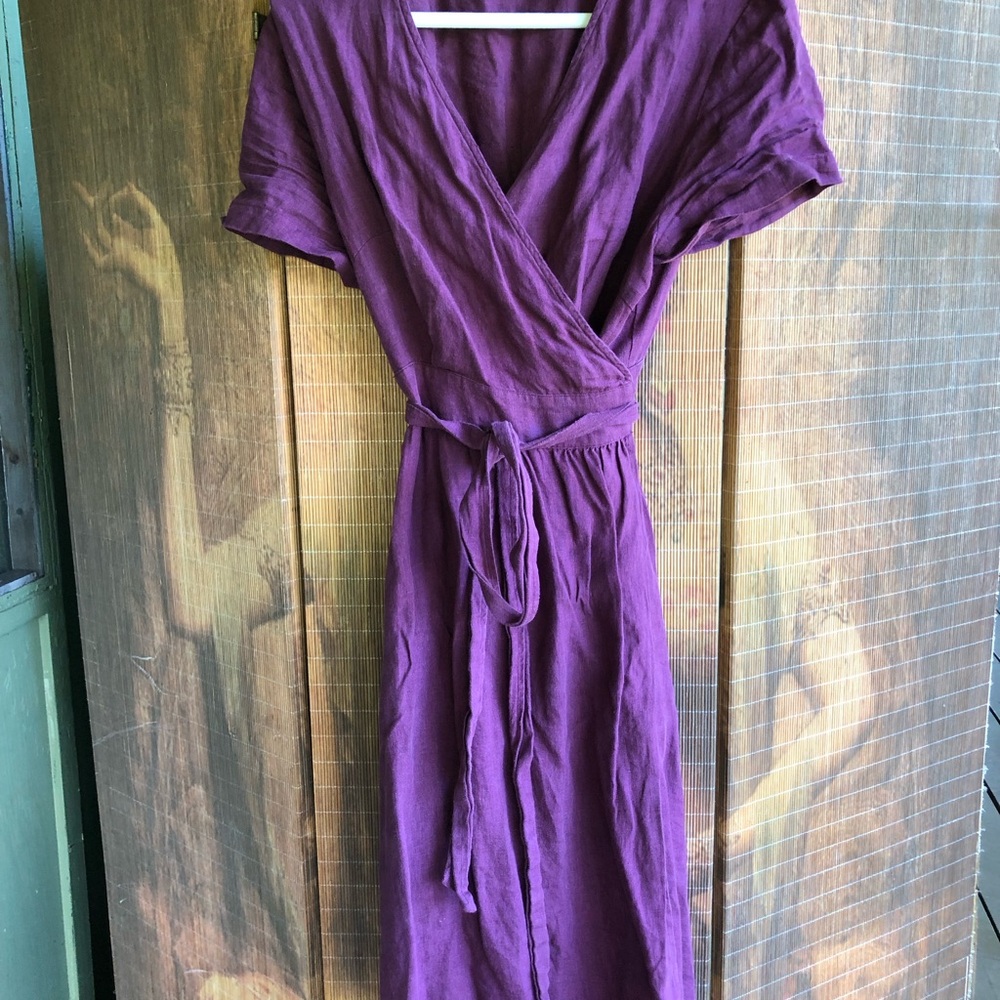 Women's Purple Wrap Dress with Tie Waist